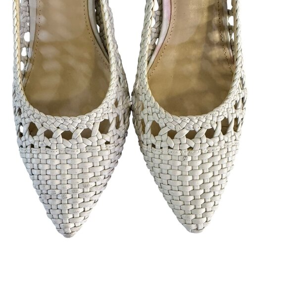 Nordstrom Marc Fisher Bone "Viviane" Woven Pointed Toe Block Heel Pumps Size 5.5 - Picture 4 of 9